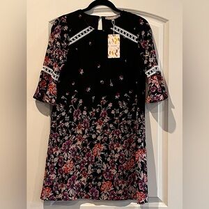 Smukke Midi‎ Dress Girl's 14 Colorful Black/Floral Dress Flutter 3/4 Sleeve